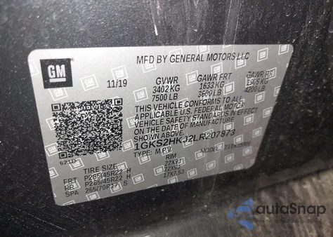 2020 GMC Yukon Xl Denali из США, поврежденный, VIN 1GKS2HKJ2LR207873